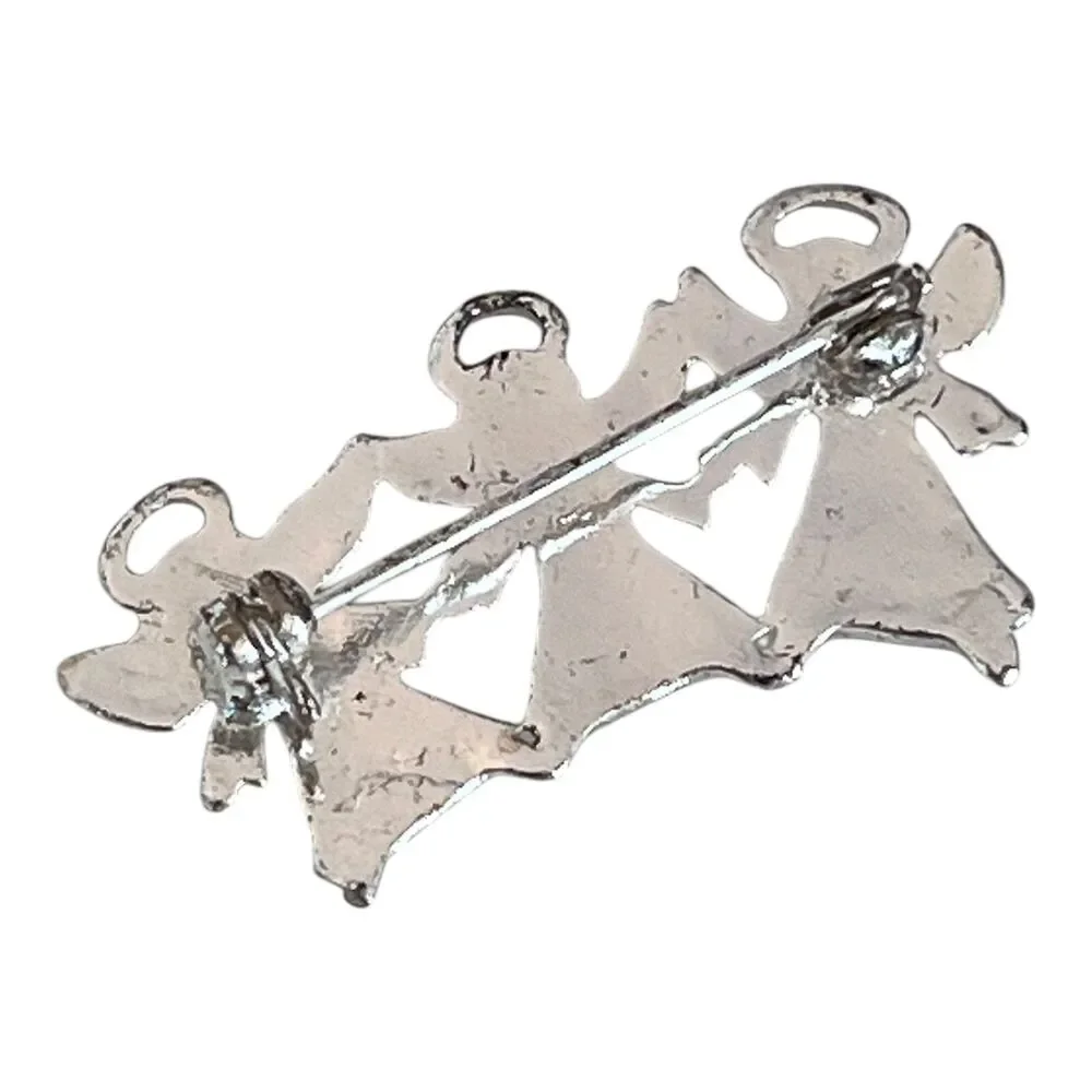 Vintage 1980s Angel Brooch Silver Tone Glitter Enamel Figural Pin - 10C